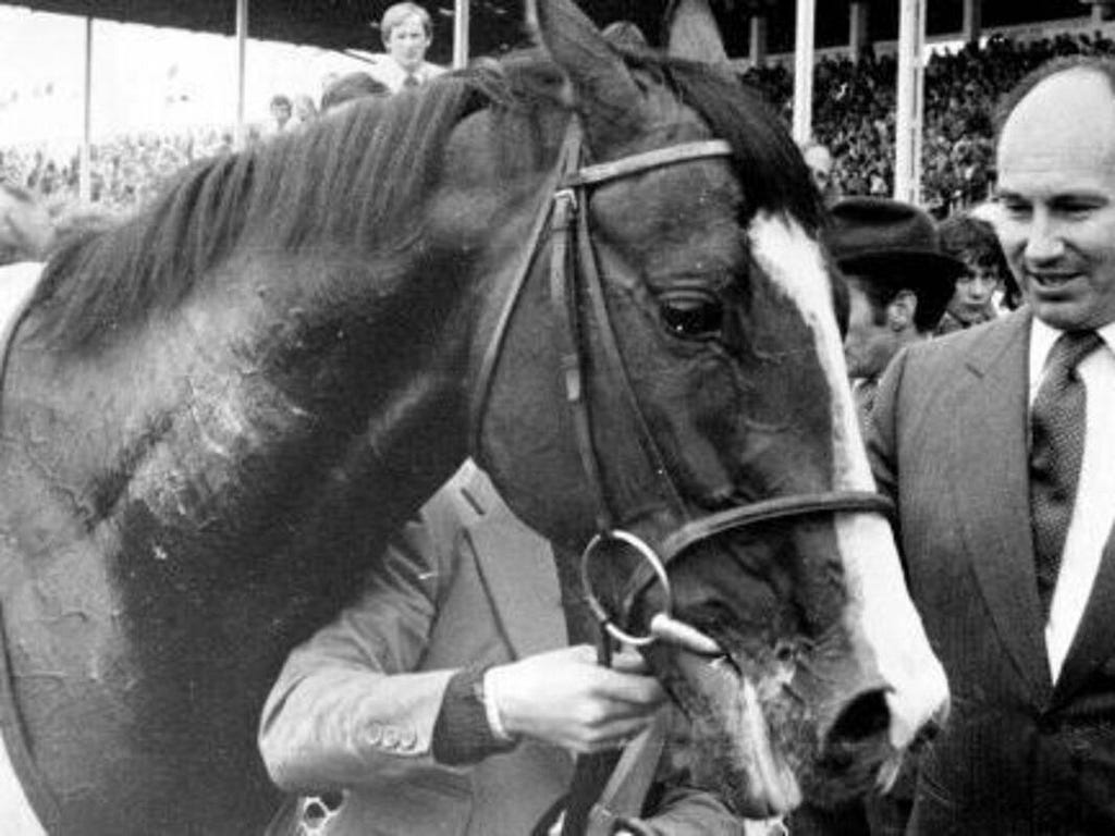 Shergar with the Aga Khan after winning the 1981 Irish Derby