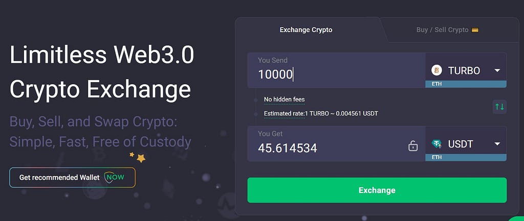 Trade TURBO Meme Coin on ChangeNow exchange