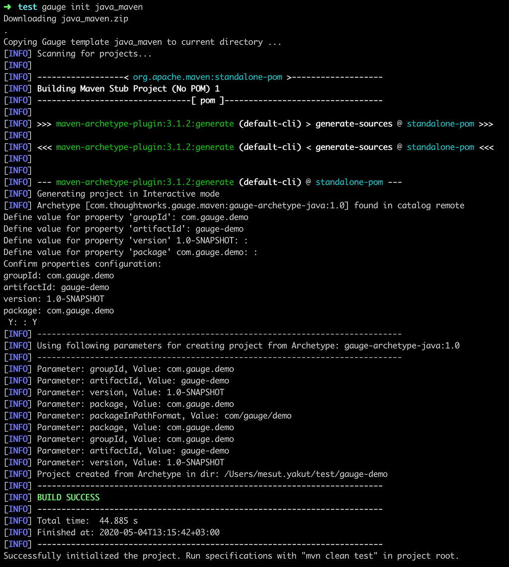 create project: gauge init java_maven