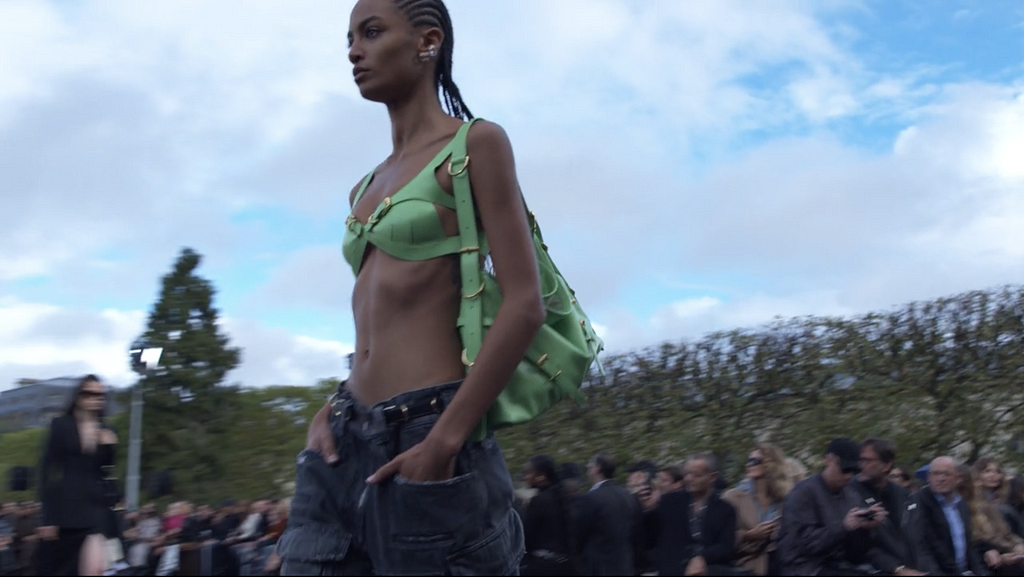 Givenchy 2023 summer collection jeans low waste bridges and green crop-top