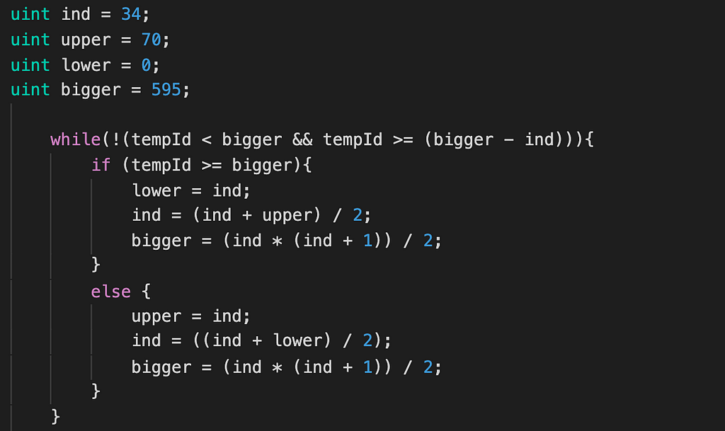 Loop to determine diagonal for a token ID