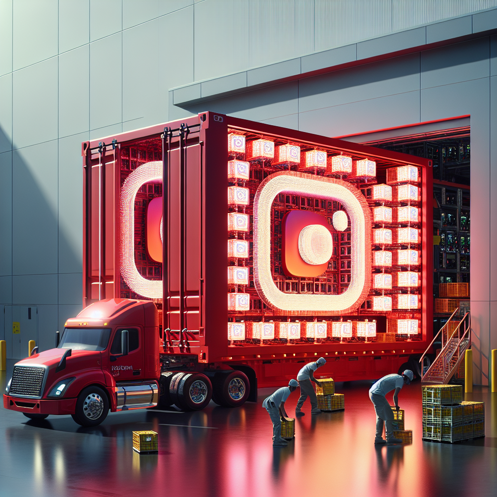 Truck delivering images data from Instagram API into modern processing facility