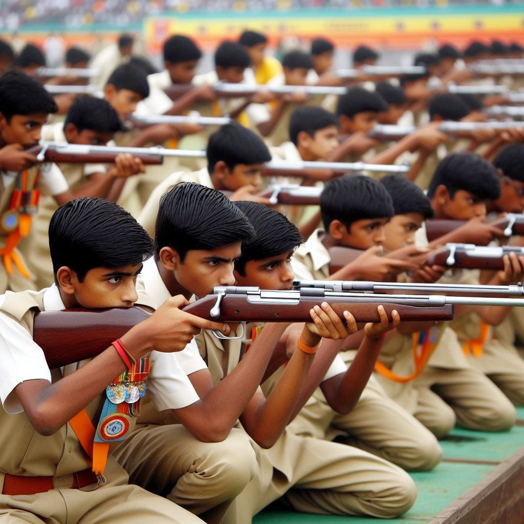 Indian school kids participating in rifle sport competition