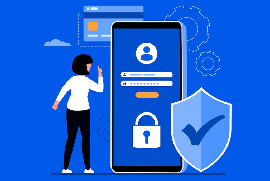 A vector image of a woman standing in front of a large phone. #hackers #hacking #cybersecurity #awareness #passwords #passwordmanager 11 Tips to Avoid Getting Hacked — by Jonse Teopiz