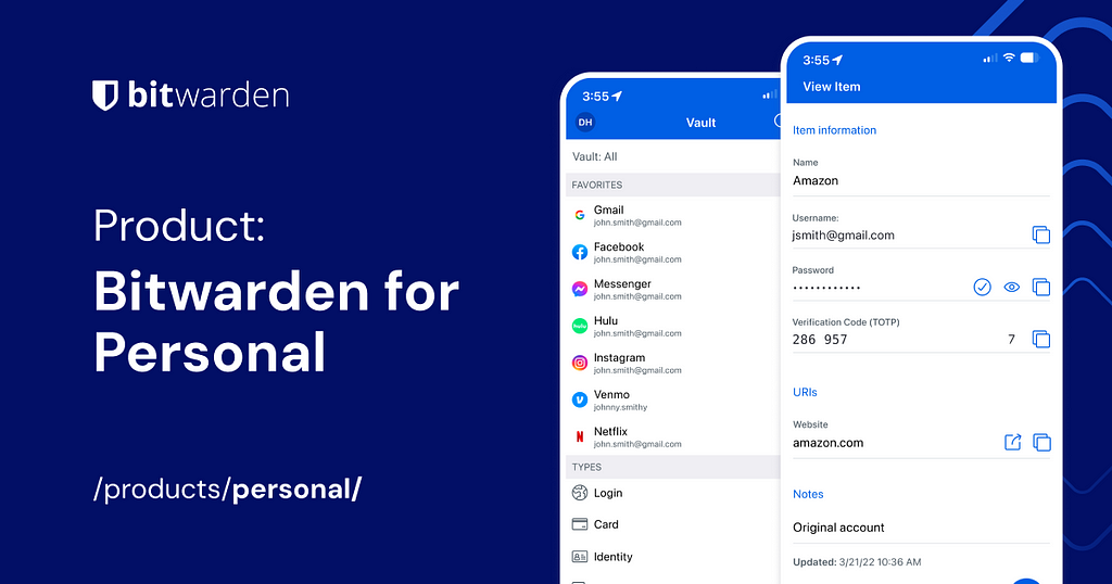 The Bitwarden password manager product app interface