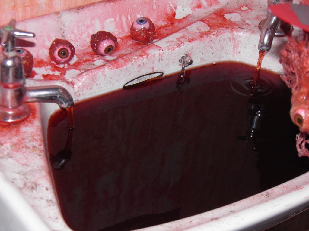 Sink of blood and eyeballs… fake but looks real