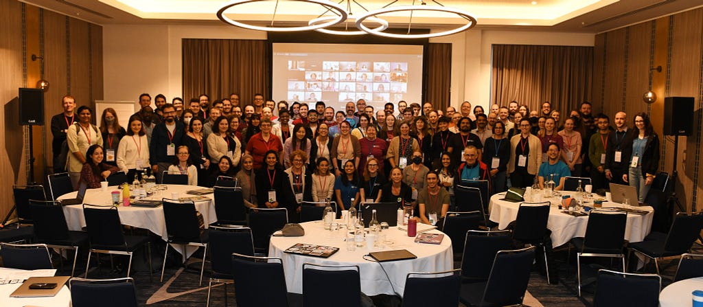 A group photo of the in-person participants at the Software Sustainability Institute’s 2023 Collaborations Workshop.