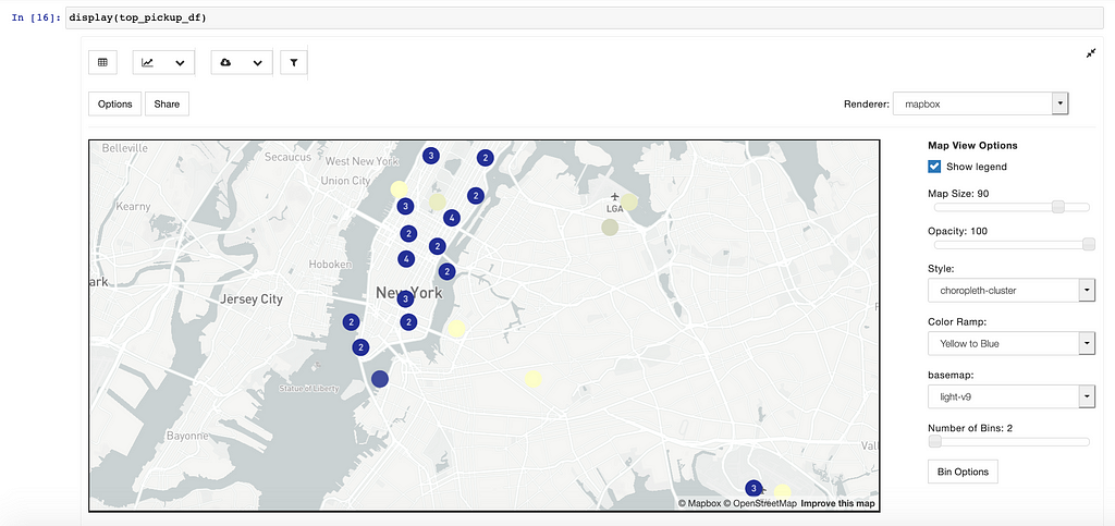 map of New York City showing top pick up points