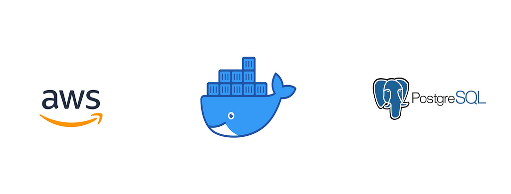AWS, Docker and PostgreSQL logo image
