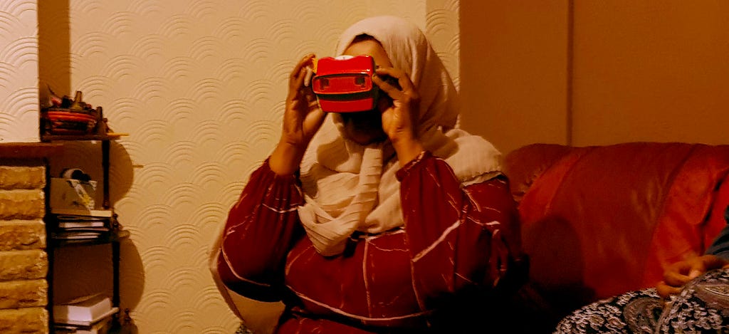 A participant uses a Viewmaster