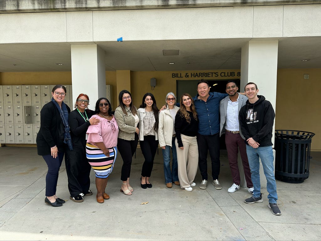 A group picture of faculty from Seton Hall University, Whittier College, and graduating seniors earning a BA in Social Work who joined the information session outside of Club 88