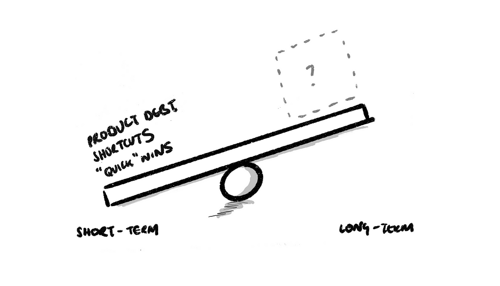 See saw depicting the imbalance between short-term thinking and long-term thinking.