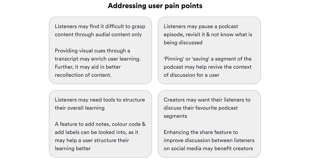 Addressing user pain points