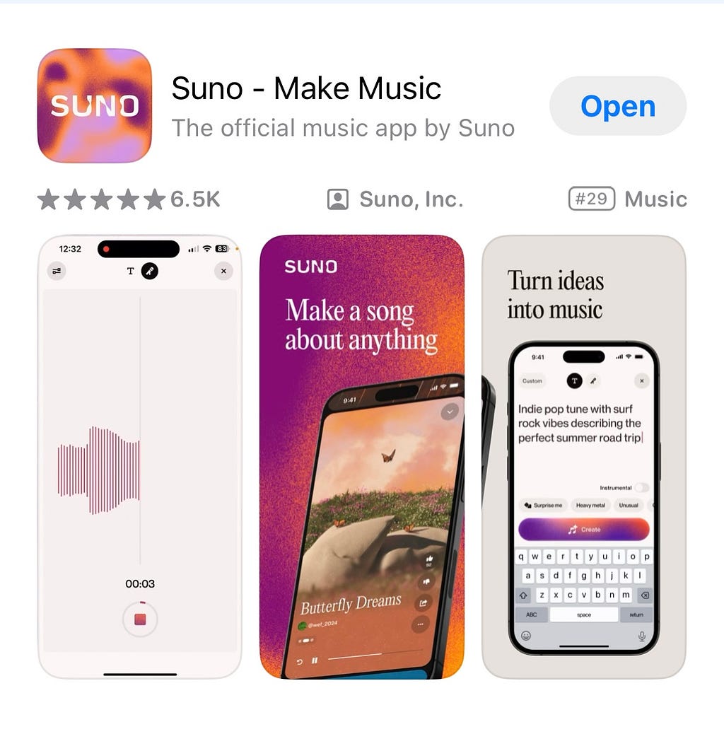 picture of the suno app available on Iphone IOS Apple Store