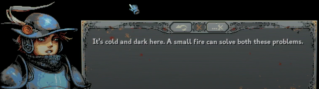 An in-game example of dyslexic fonts used on a dialog screen.