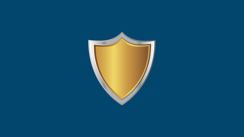 A Golden color Antivirus Shield on the dark blue background