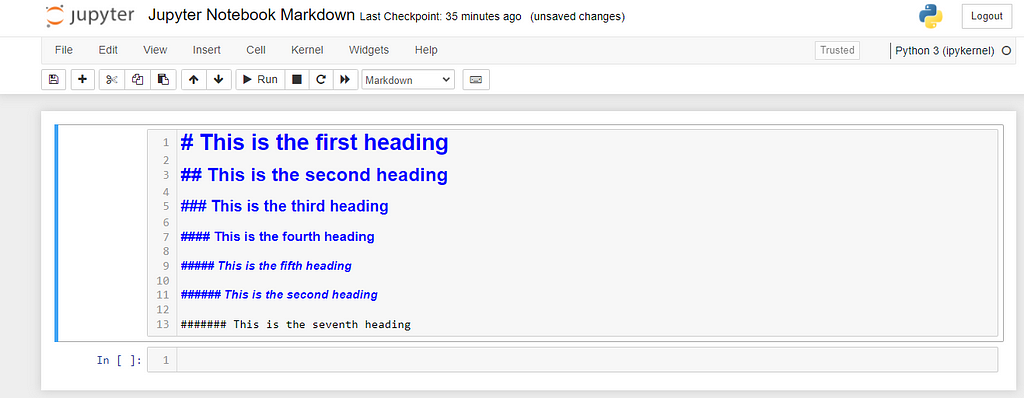 Headings before running the markdown