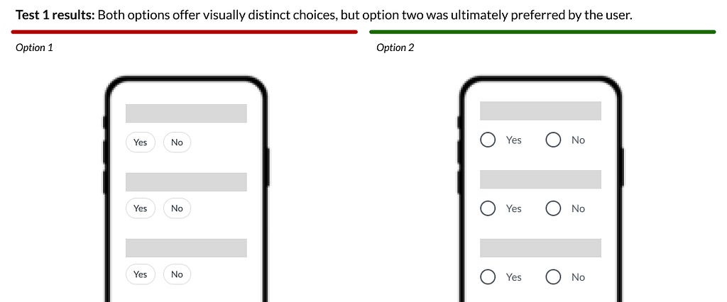 Test 1 results: Both options offer visually distinct choices, but option two was ultimately preferred by the user.