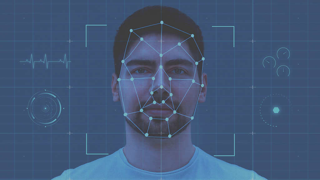 A person’s face being scanned by an AI for various personal demographics