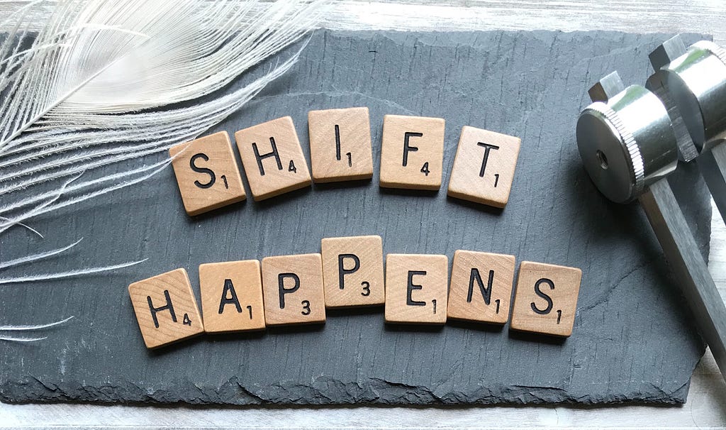 Scrabble letters saying ‘Shift Happens’