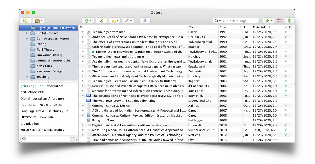 Screenshot of Zotero for Mac