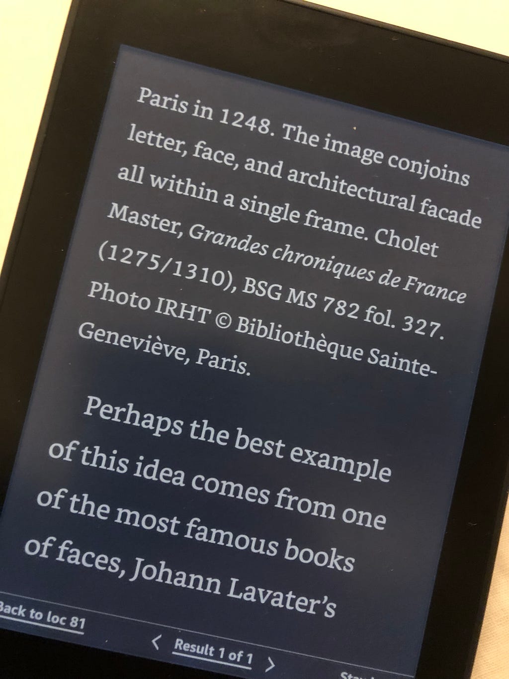 Image of a Kindle with large font settings.