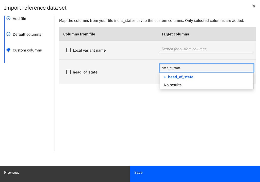 screenshot of how to add a custom column to a reference data set