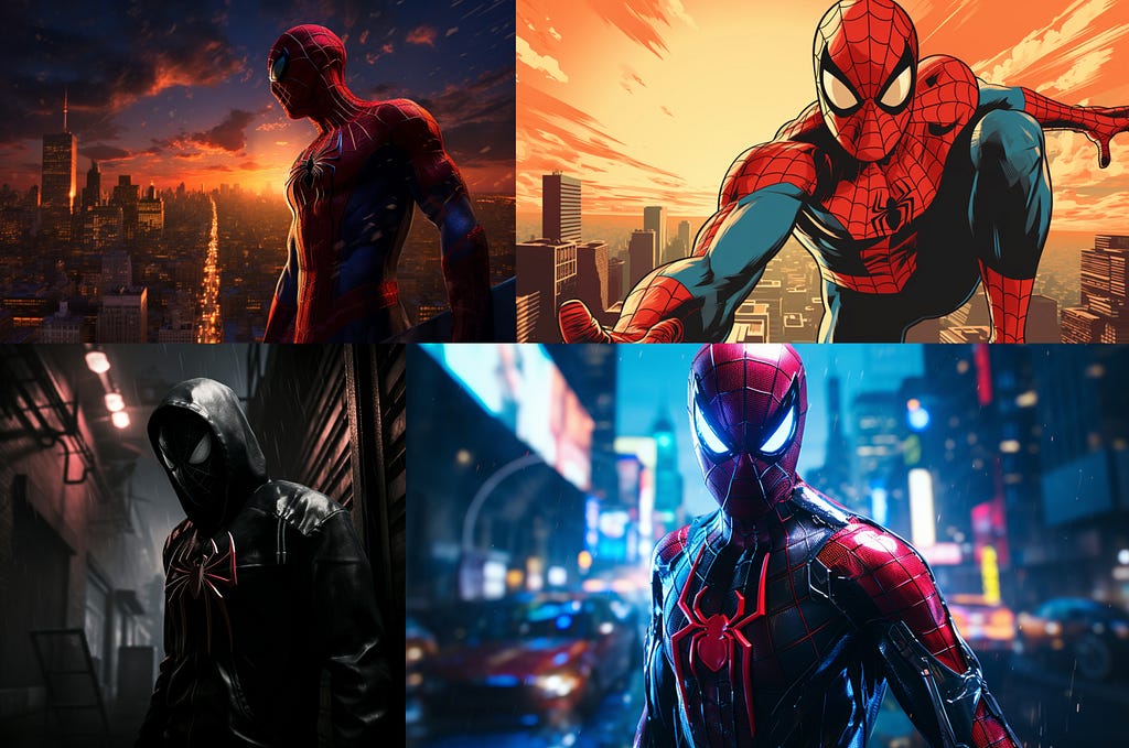 4 different movie posters for Spider-Man, using the previous prompts