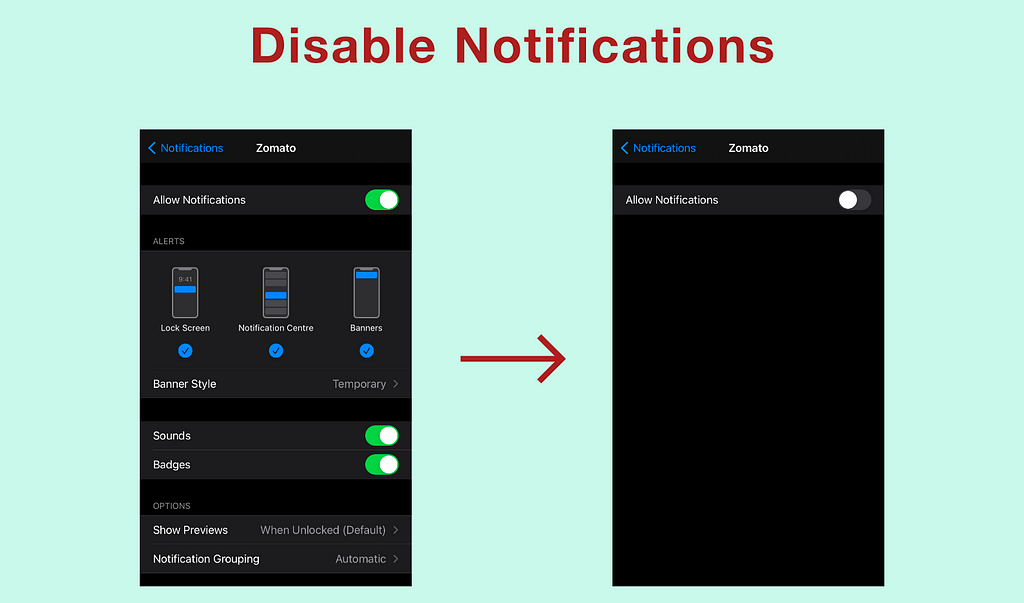 How to disable push notifications on iPhone
