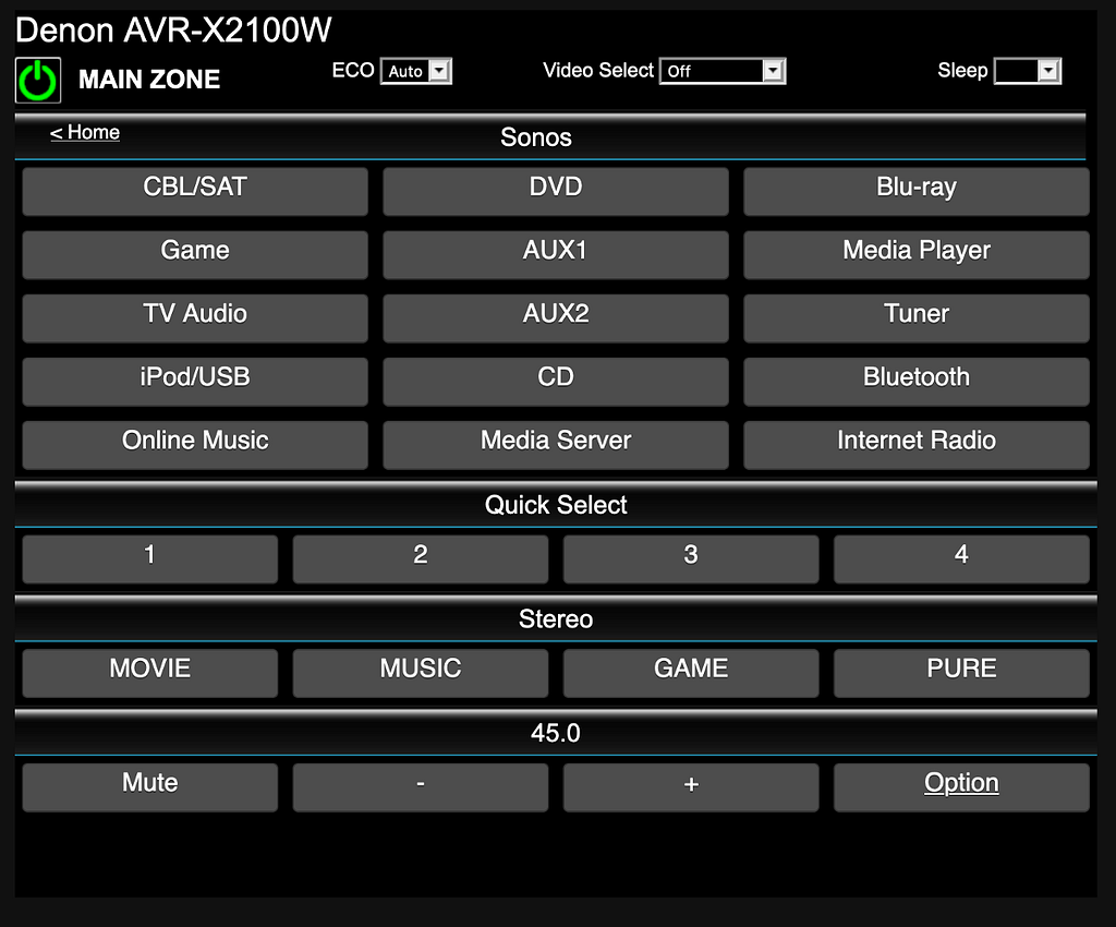 AVR-X2100W web interface