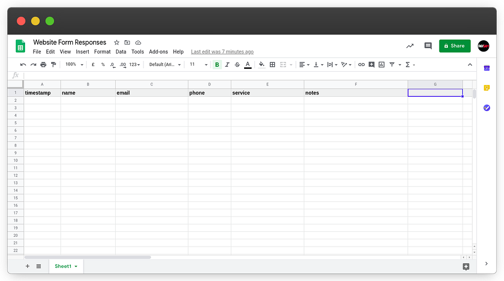 Google Spreadsheet to collect form responses