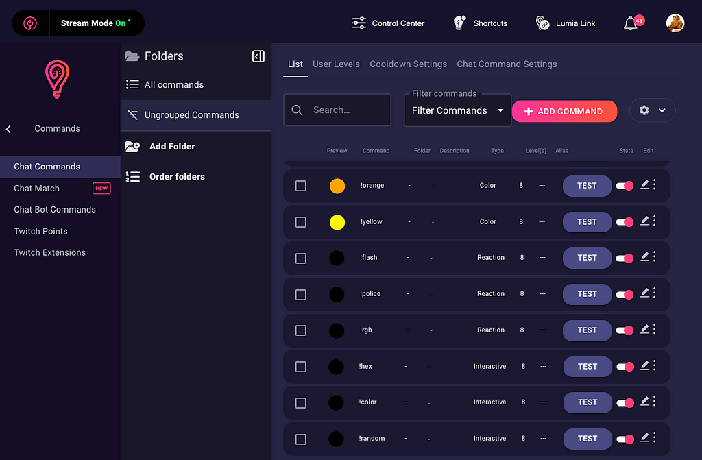 Lumia dashboard