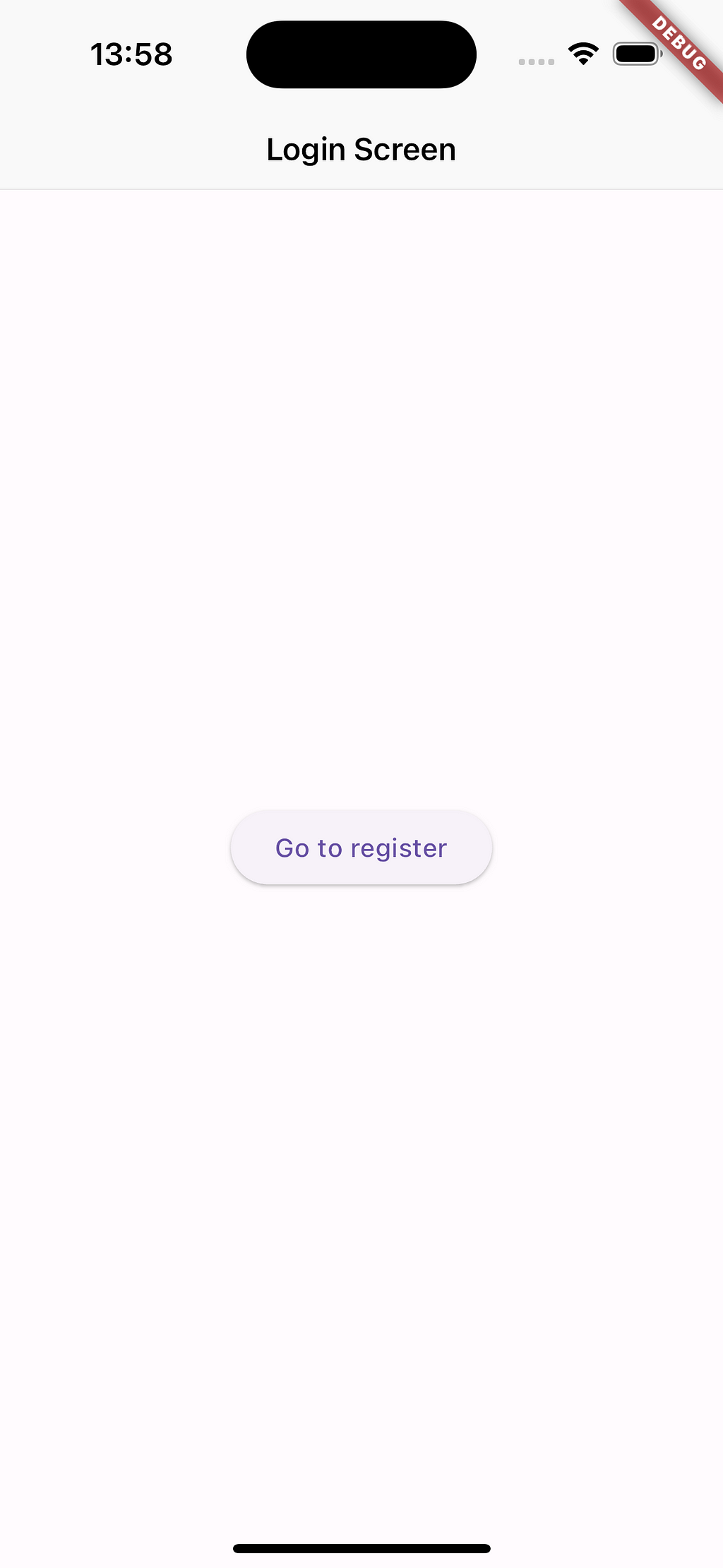 Login screen. Go to register push a new screen to the stack