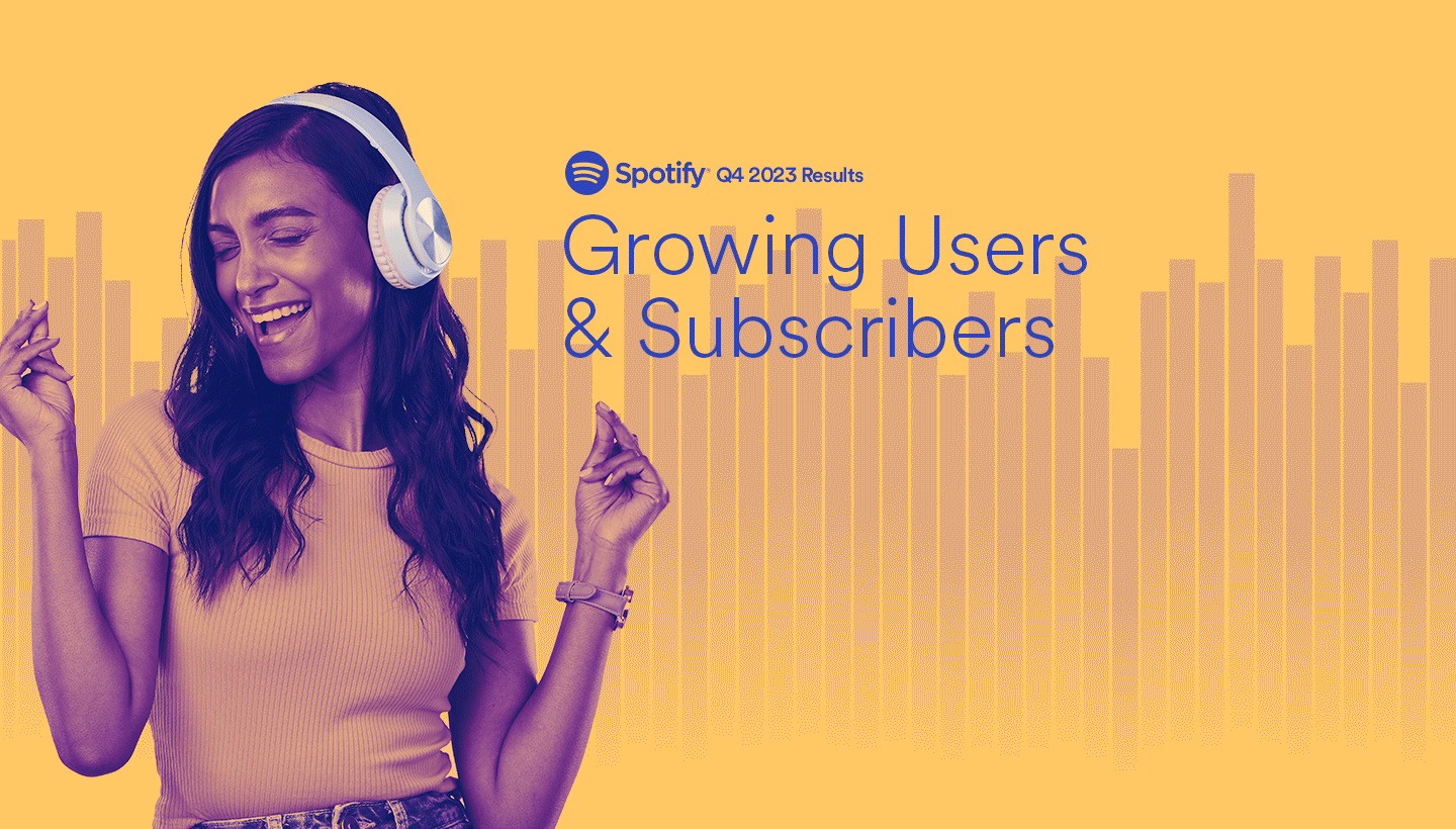 An animated gif image showing the growing chart of Spotify Users and Subscribers for the fourth quarter of 2023