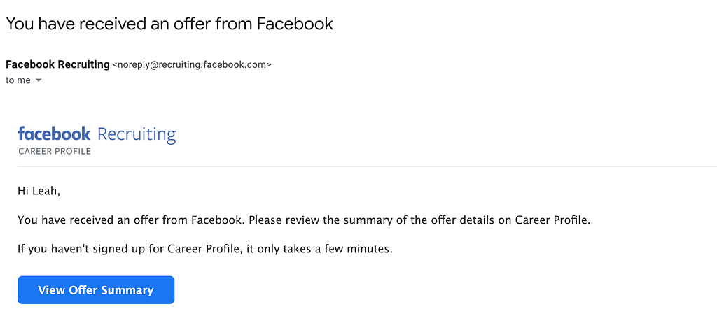 Facebook Offer Letter