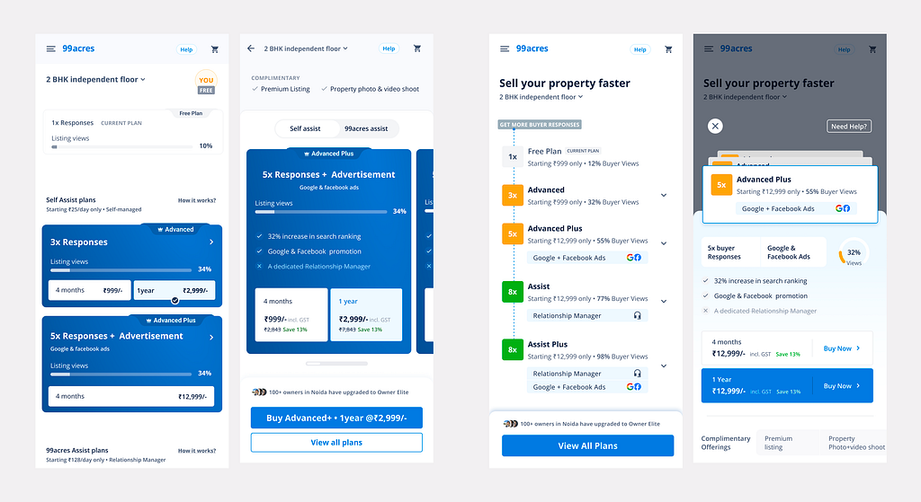 UI explorations of one of the approaches on premium plans