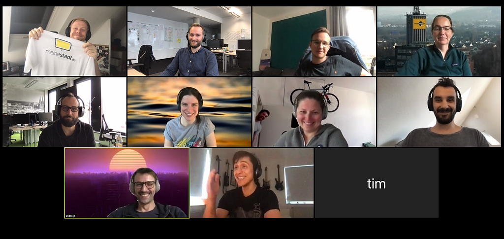 The members of the frontend optimization board (FOB) meeting virtually for one of their meetings, posing for a group picture