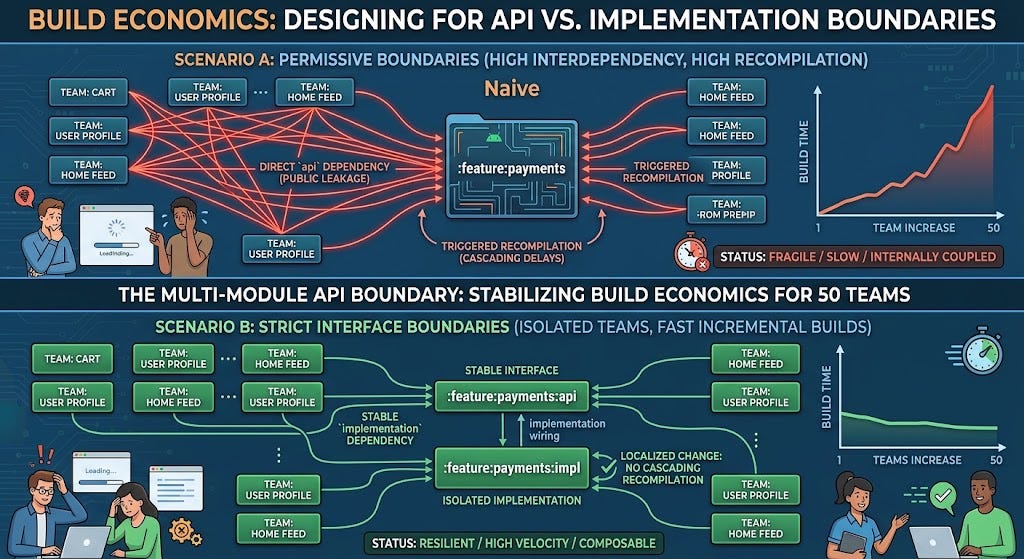 Multi-Module Build Economics: Designing API vs. Implementation Boundaries to Survive 50+ Dev Teams
