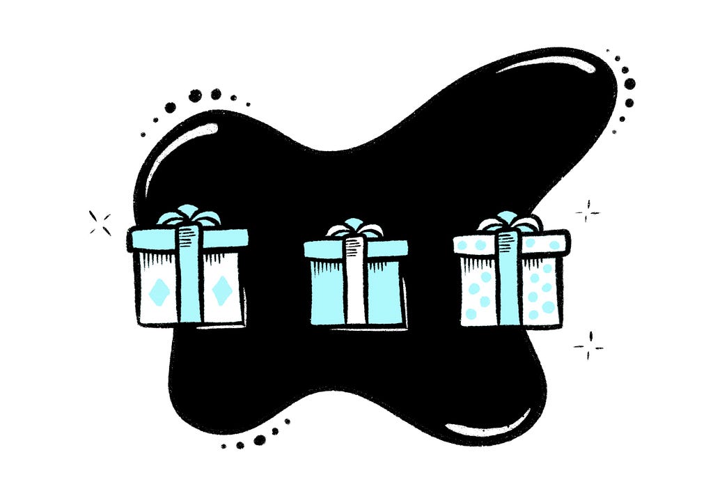 An illustration showing three wrapped gifts representing the gift exchange described in the article.