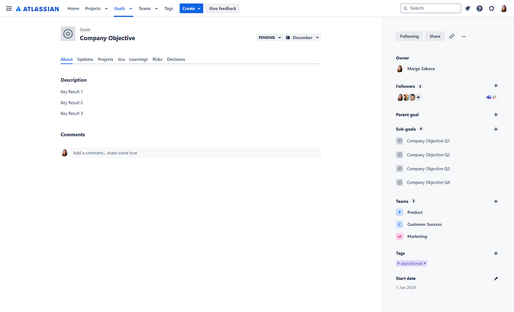 Manage OKRs in Atlassian Goals