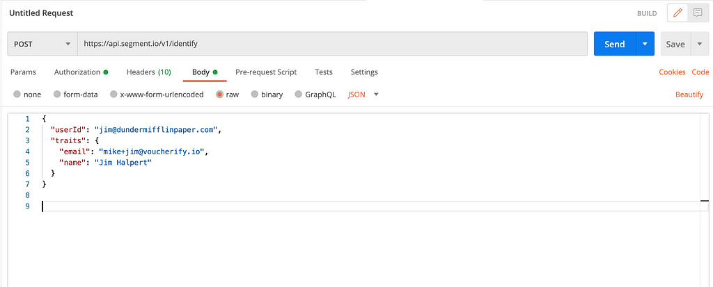 An example of API request in Postman
