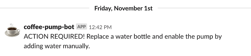 Slack Notification — Empty Water Bottle