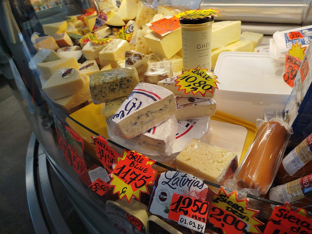 Riga Central market. Cheese. Some brie