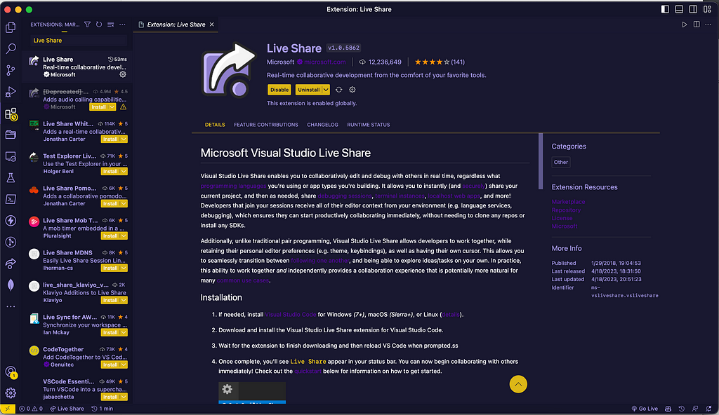 Live Share Visual Studio Code Extension