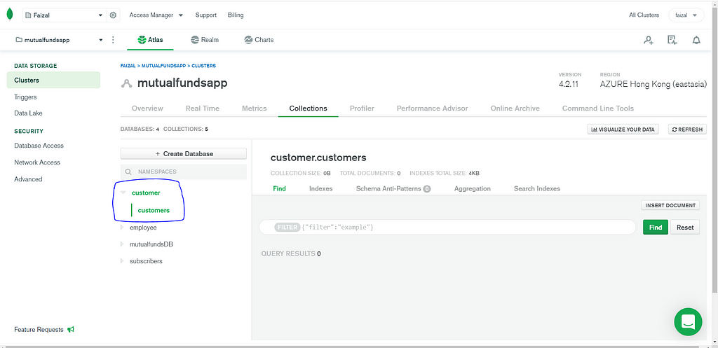 MongoDB Atlas with customer database and customers collection