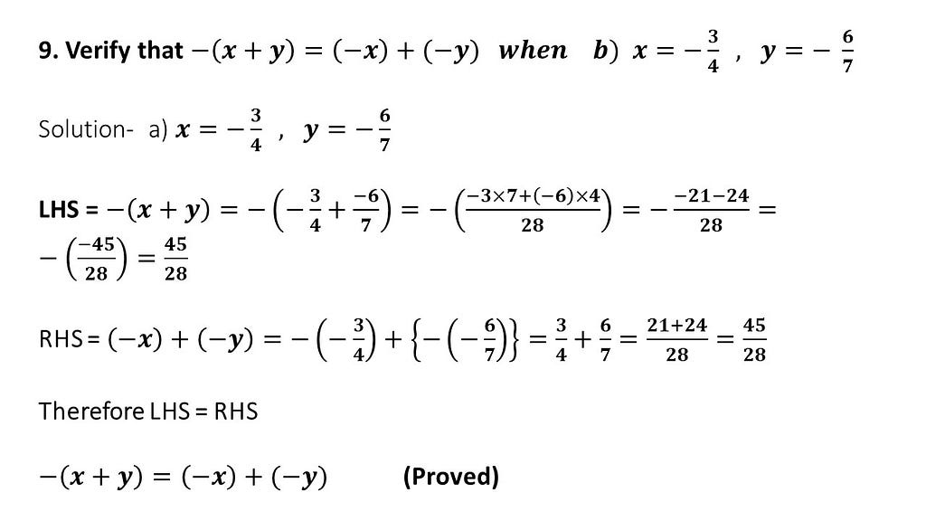 verify additive inverse of rational numbers questions and answers