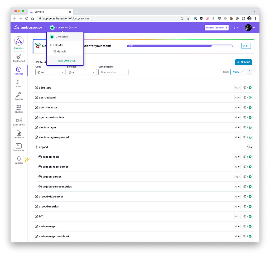 Use Service Catalog in Telepresence to view and manage services across all your clusters