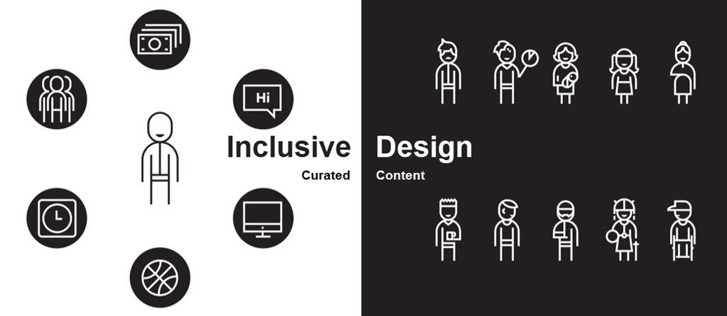 Black and white images depicting inclusive design curated content