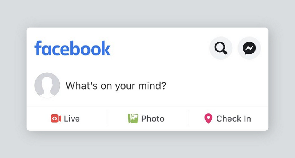 Facebook screenshot showing microcopy reading ‘What’s on your mind?’