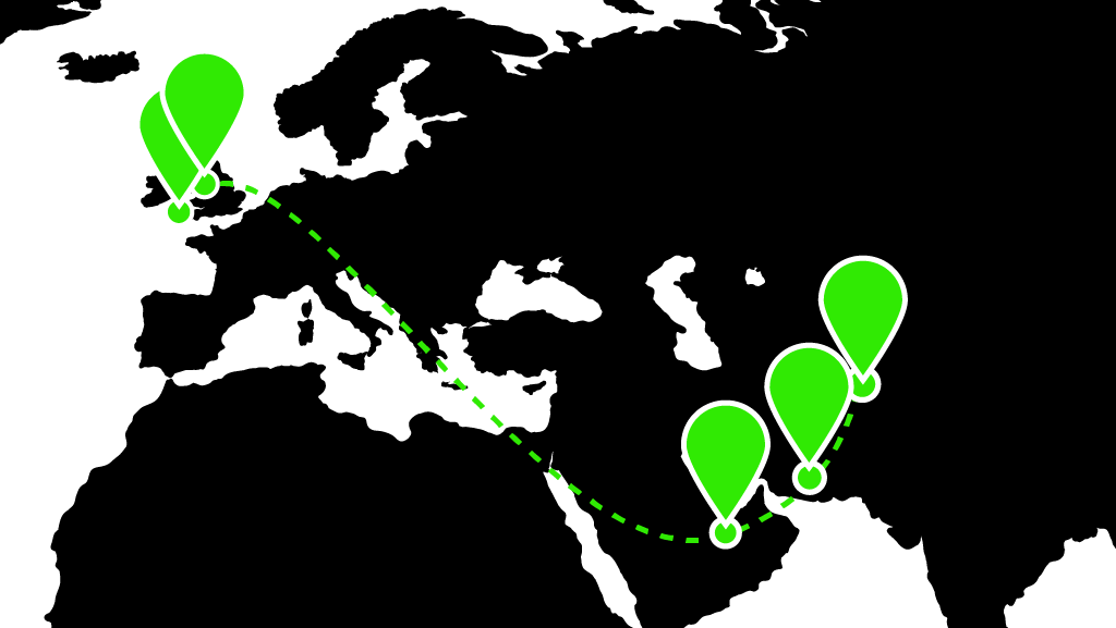 map showing pins in various locations connected together to show route taken